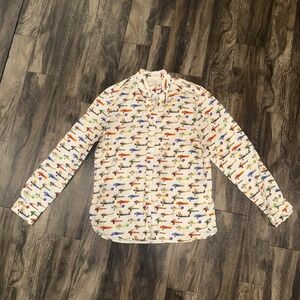 H&M LOGG Airplane Print Shirt Mens M Button Long Sleeve Propeller Plane Vintage